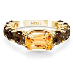 Anillo Citrino Cuarzo Fumé Rainbow Oro Amarillo