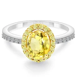 Anillo Compromiso Zafiro Amarillo Y Diamante Amarillo Dalia 1.00