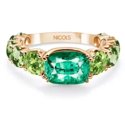Anillo Cuarzo Verde Peridoto Rainbow Oro Rosa