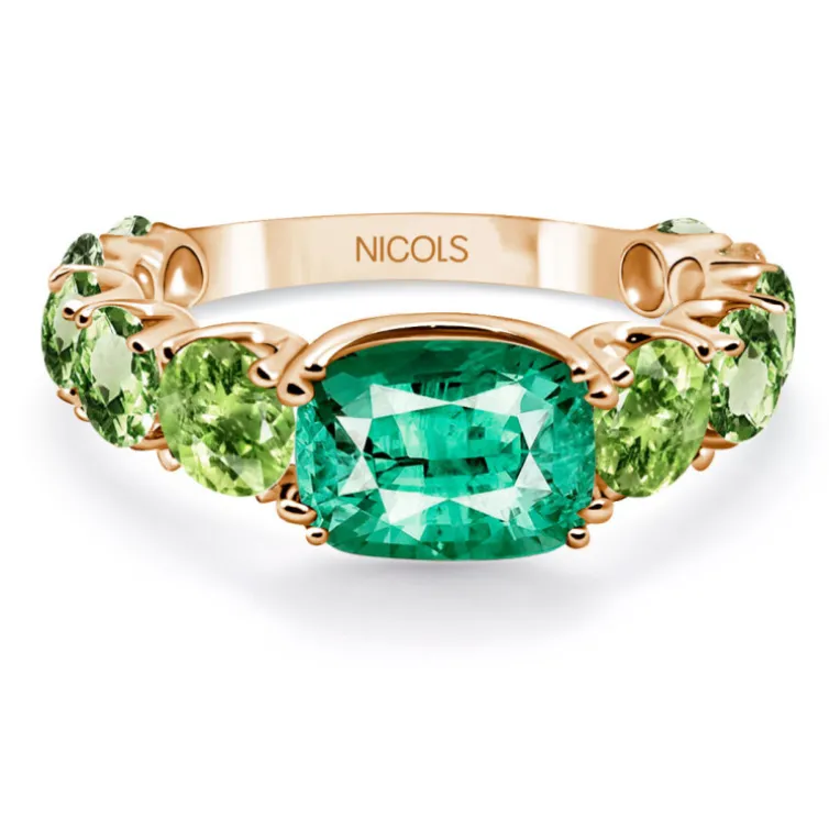 Anillo Cuarzo Verde Peridoto Rainbow Oro Rosa