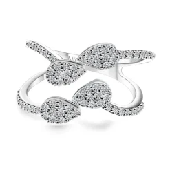 Anillo de oro blanco y diamantes doble brazo Aura