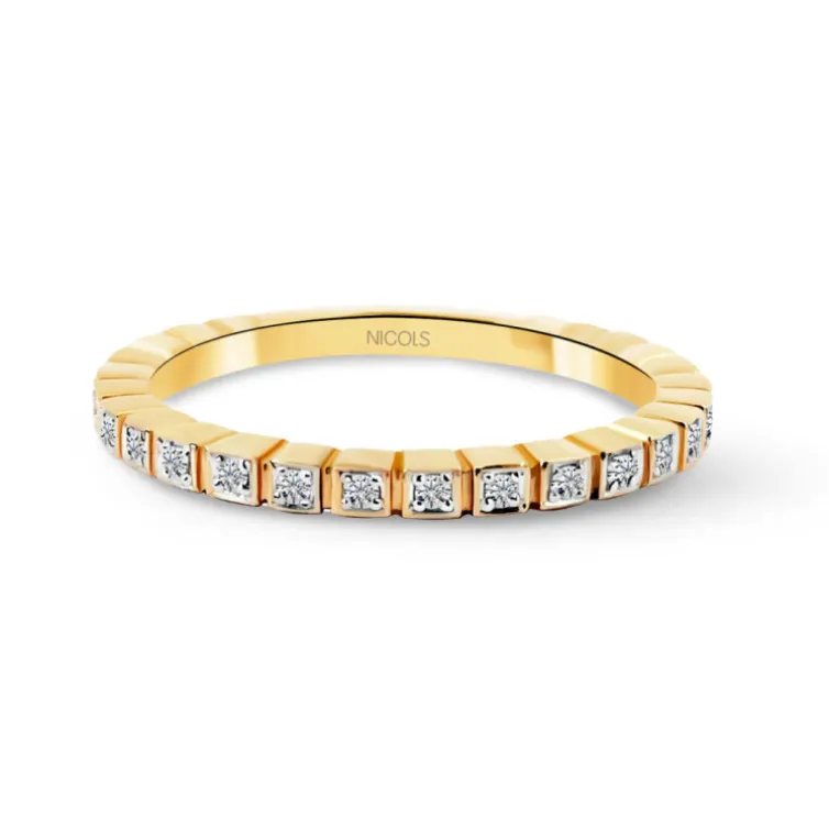 Anillo Diamantes Almenas Oro Amarillo