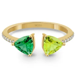 Anillo Diamantes Cuarzo Verde Y Cuarzo Limón Trillon