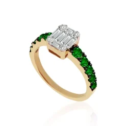 Anillo Diamantes Electra 0.44 Oro Amarillo y Esmeralda