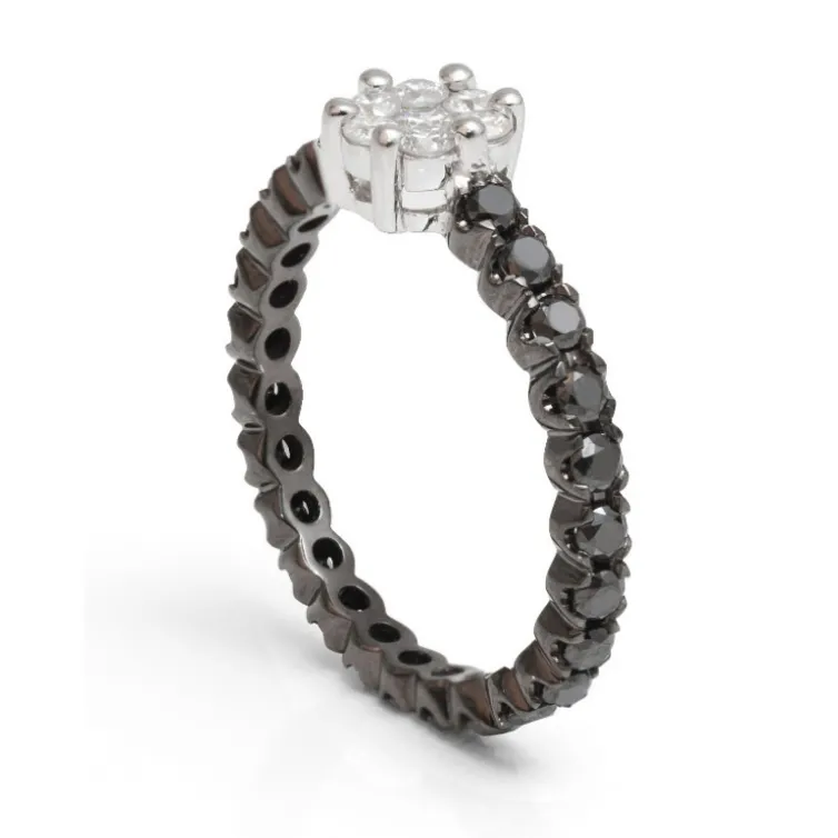 Anillo Diamantes Negros Blancos Black Power