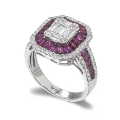 Anillo Diamantes Rubíes Sello Square