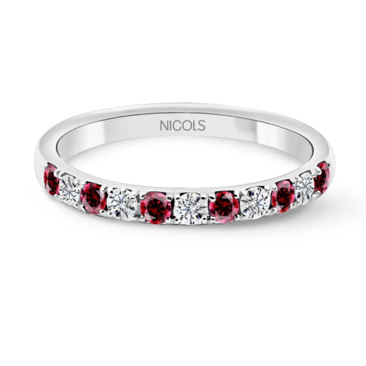 Anillo Diamantes Rubi Azalea Oro Blanco