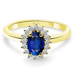 Anillo diamantes y zafiro Oro Amarillo Dalia 0.50