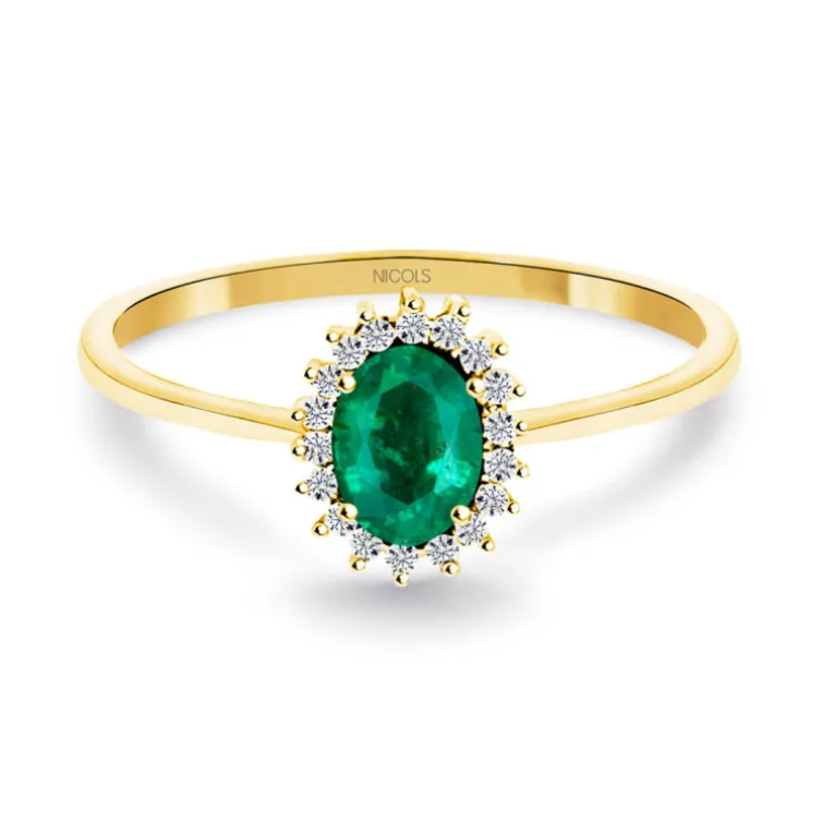 Anillo Esmeralda 0.50 Diamantes Candy Oro Amarillo
