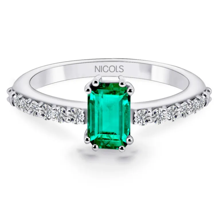 Anillo Esmeralda 0.65Ct Oro Blanco Dafne Color