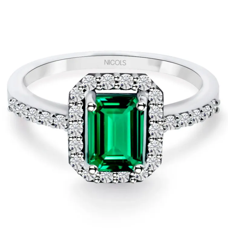 Anillo Esmeralda Sunset Rectangle 0.75Ct Oro Blanco
