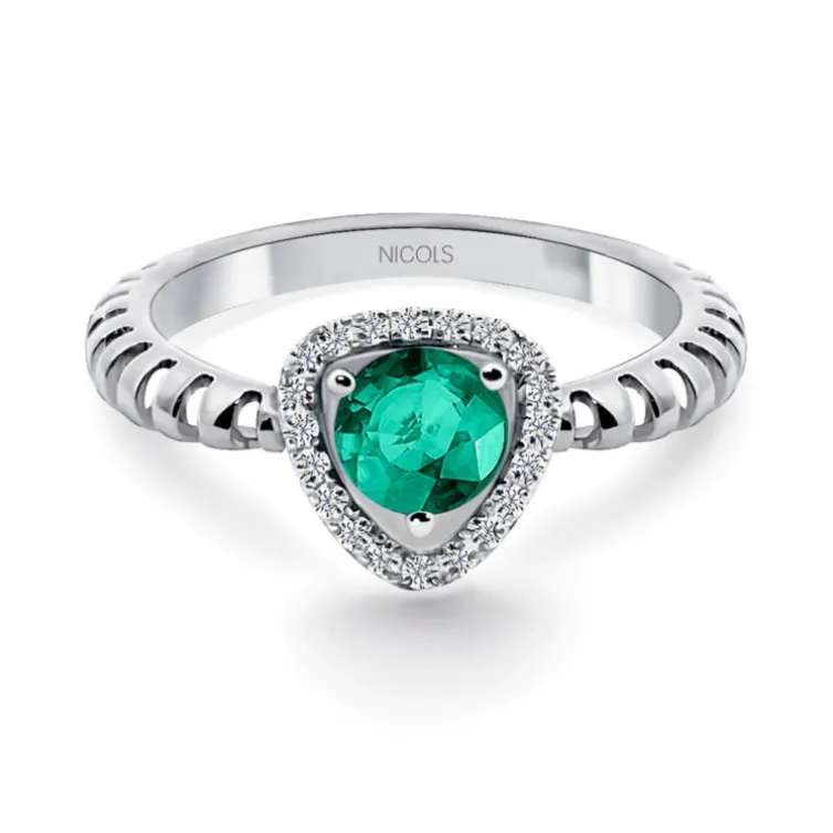 Anillo Esmeralda Verde Y Diamantes Triangle