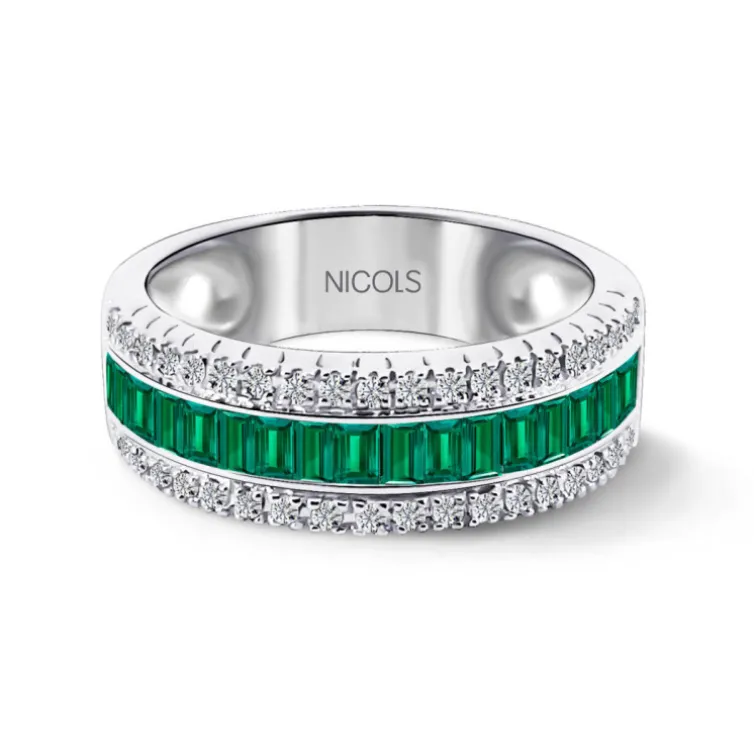 Anillo Esmeralda y Diamantes Baguette Amelia 0.30