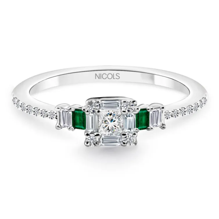 Anillo Esmeralda y Diamantes Princess