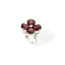 Anillo Granates Diamante Flowers