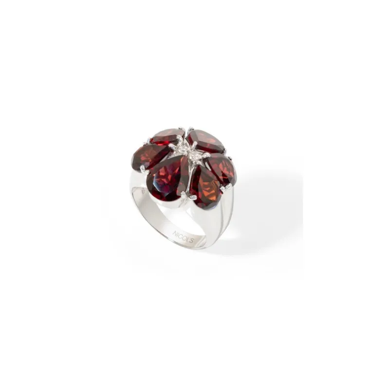 Anillo Granates Flower