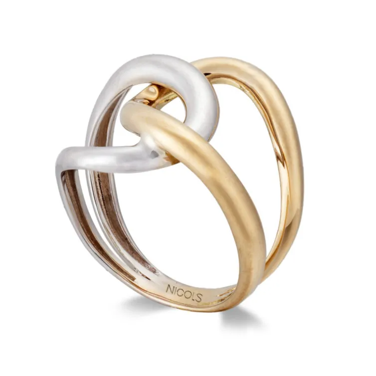Anillo Onda Anudada Oro Amarillo Y Blanco