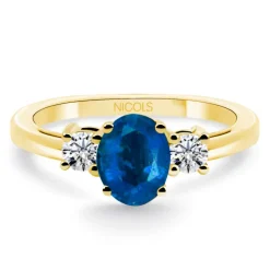 Anillo oro amarillo con zafiro y diamantes tresillo Sunset Oval