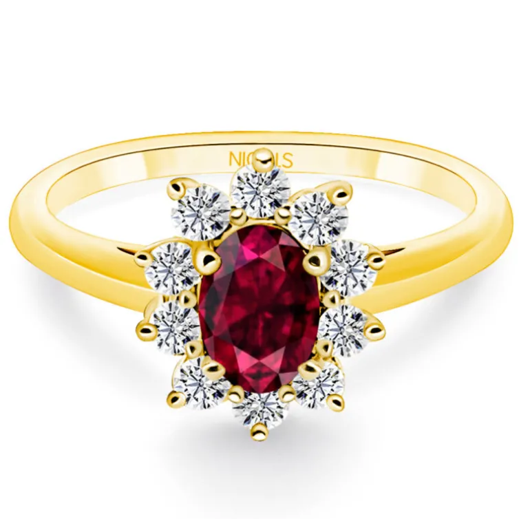 Anillo oro amarillo y rubi oval Dalia 0.80