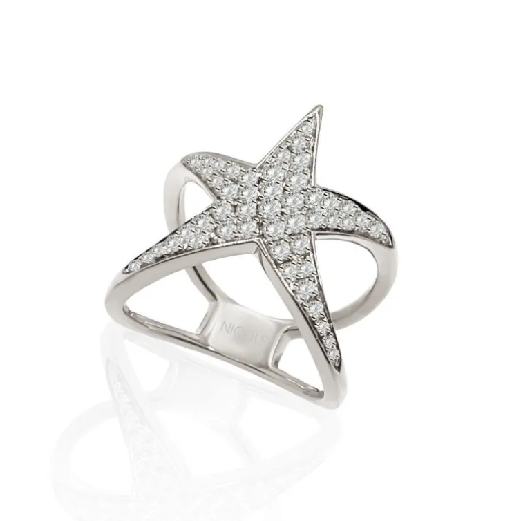 Anillo Oro Blanco Y Diamantes Estrella De Mar