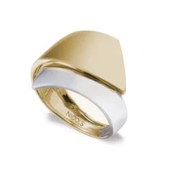 Anillo Oro Elegancia Doble Banda Plana Picos Bicolor