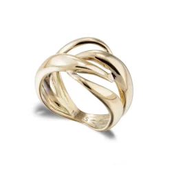 Anillo Oro Escultural Doble Banda Cruzada Oro Amarillo