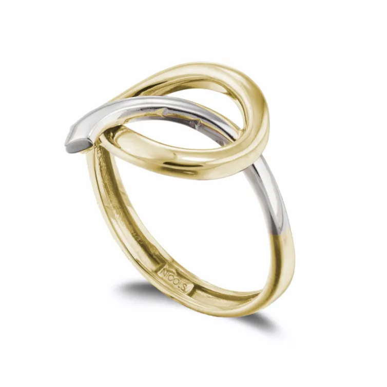 Anillo Oro Escultural Fina Onda Latigo Concava Oro Amarillo y Blanco
