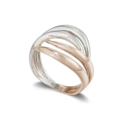 Anillo Oro Escultural Tu y Yo Doble Banda Oro Rosa y Oro Blanco