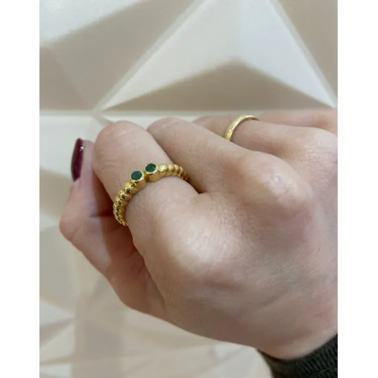 Anillo Oro Esmeraldas Doble Vintage 533