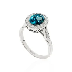 Anillo Oro Zircon Azul 3.10Ct Orla Plana