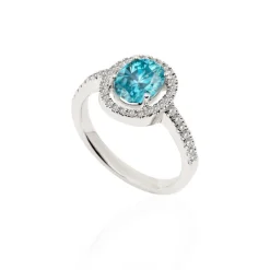 Anillo Oro Zircon Azul Sello Oval