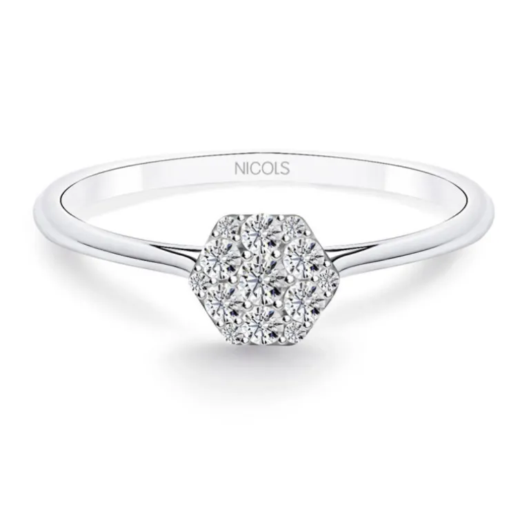 Anillo Pasión de Diamantes 0.15 Hexagonal Oro Blanco