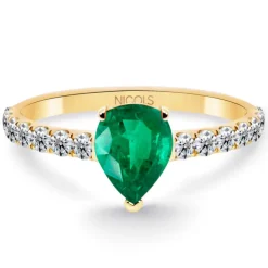 Anillo pera Lolita Esmeralda y Diamantes 0.85 Oro Amarillo