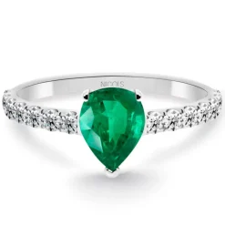 Anillo pera Lolita Esmeralda y Diamantes 0.85 Oro Blanco