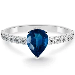Anillo pera Lolita Zafiro y Diamantes 0.85 Oro Blanco