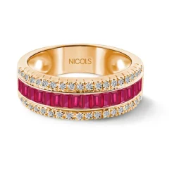 Anillo Rubíes y Diamantes Baguette Amelia 0.30 Oro Rosa
