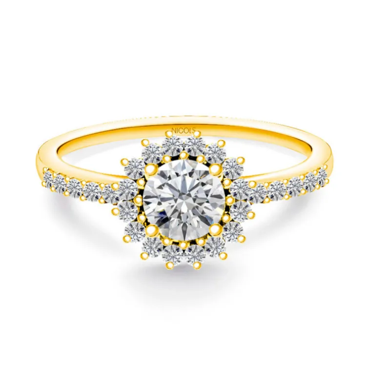Anillo Solitario Margarita 0.50 brazo diamantes Oro Amarillo