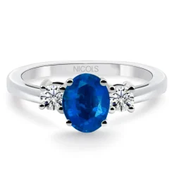 Anillo zafiro oval y diamantes tresillo Sunset Oval