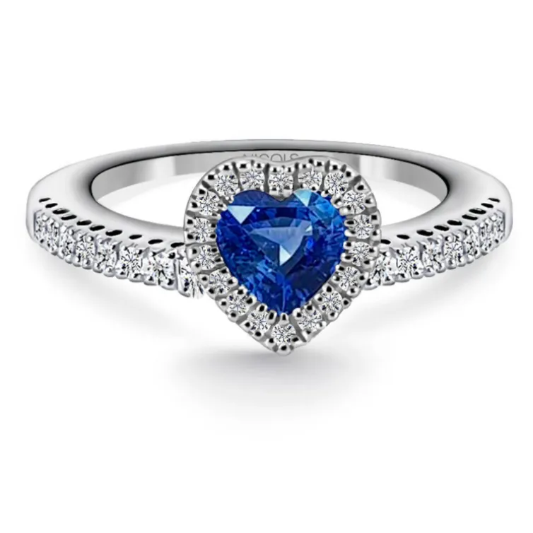 Anillo Zafiro y Diamantes Corazon Heart Diamond Color