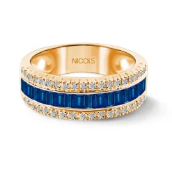 Anillo Zafiros y Diamantes Baguette Amelia 0.30 Oro Rosa