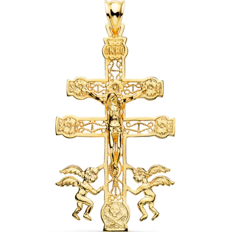 Cruz de Caravaca Oro Hombre 18K 49x27mm Grabado