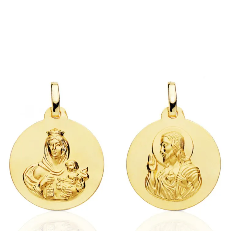 Escapulario 18Mm Virgen Del Carmen Y Corazón De Jesús 18K
