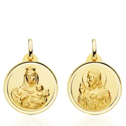 Escapulario 20Mm Virgen Del Carmen Y Corazón De Jesús Bisel 18K