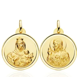 Escapulario 24Mm Virgen Del Carmen Y Corazón De Jesús Bisel 18K