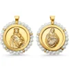 Escapulario oro y perlas Virgen del Carmen y Sagrado Corazón