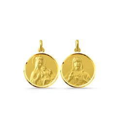 Escapulario Virgen del Carmen y Sagrado Corazón 18K Bisel Hueca