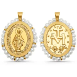 Escapulario Virgen Milagrosa oro y perlas