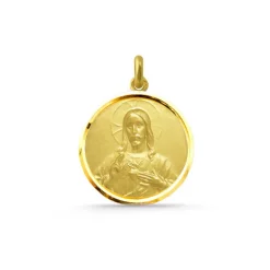 Medalla Cristo Sagrado Corazón de Jesús con Bisel Oro 18K