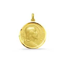 Medalla Cristo Salvador Oro 18K Bisel