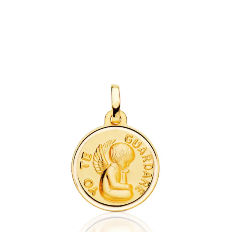 Medalla 16Mm Angel De La Guarda Bisel Liso 18K